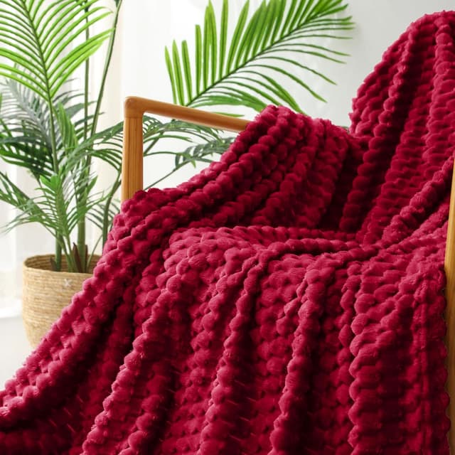 Detalle de Exclusivo Mezcla Queen Size Fleece Blanket (230 x 230 cm) – deep red plush sofa throw
