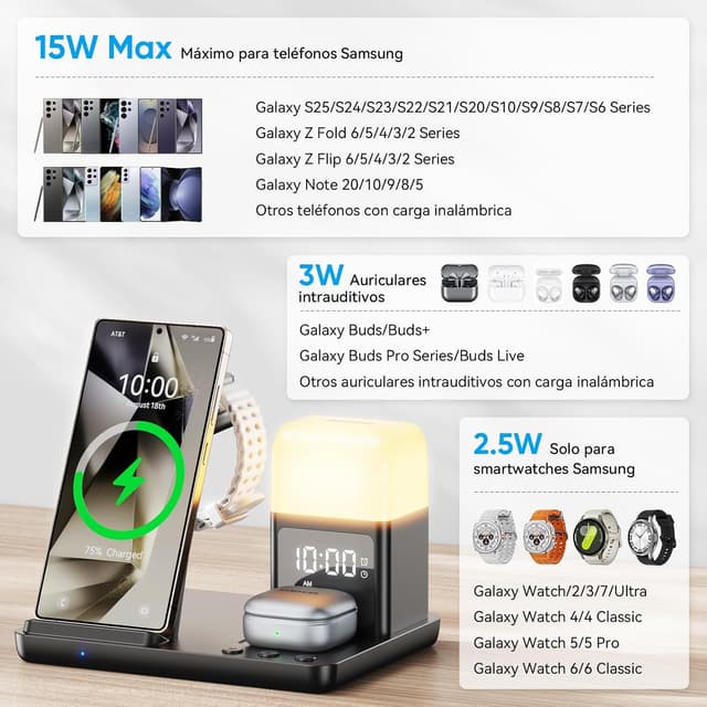 Thumbnail 1 de Estación de Carga Inductiva 6 en 1 15W para Galaxy