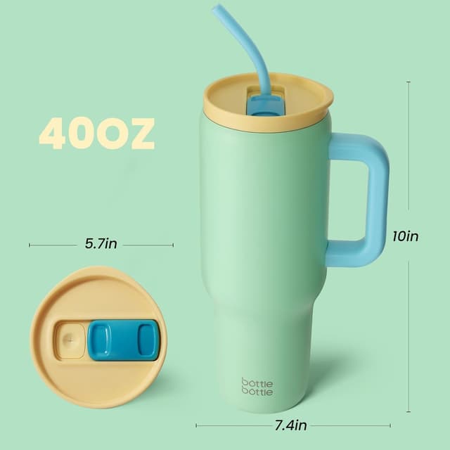 Detalle de BOTTLE BOTTLE 40oz / 1,2L Kaffeebecher aus Edelstahl mit Griff & Strohhalm (BPA-frei) – Thermobecher für unterwegs