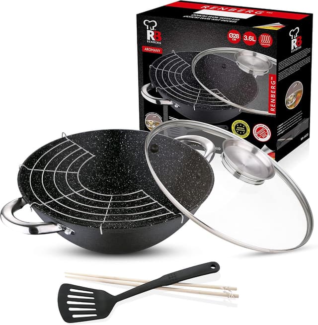Thumbnail 9 de RENBERG Wasabi Wok 🍳 | Sartén Multifuncional con Tapa de Vidrio