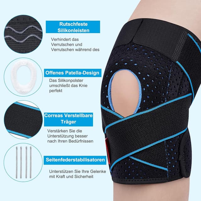 Detalle de SIVITICK Kniebandage unisex mit Seitenstabilisatoren und Patella-Gel-Pad – einstellbar, für Sport und Alltag