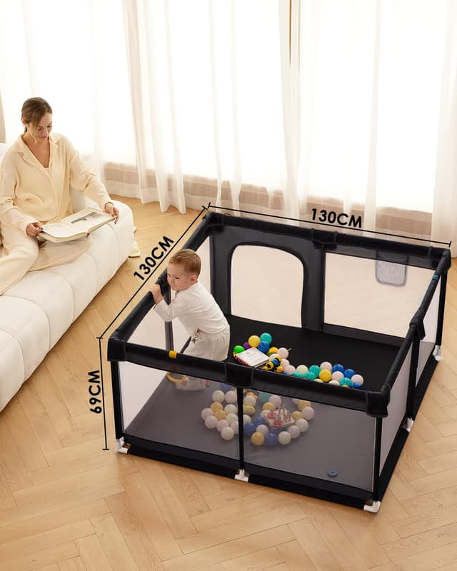 Detalle de derimkcoa Laufstall für Babys mit atmungsaktivem Mesh (130x130x66 cm) – tragbar für drinnen & draußen