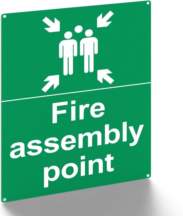 Detalle de Detailing Garage Fire Assembly Point Sign (400 x 300 x 1mm) – Matte Rigid Plastic Outdoor Safety Sign with 4 Pre-Drilled Holes