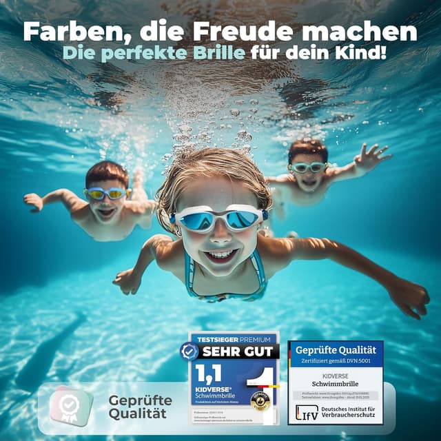 Detalle de KIDVERSE Kinder-Schwimmbrille (3 bis 13 Jahre) mit UV-Schutz und Anti-Beschlag