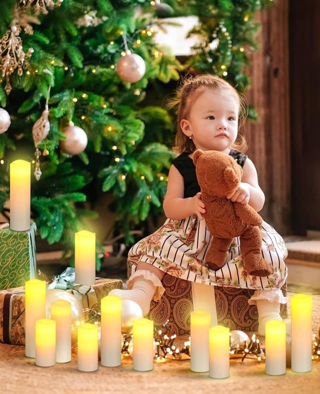 Detalle 2 de Da by velas LED 12 sin llama, marfil con control remoto 🕯