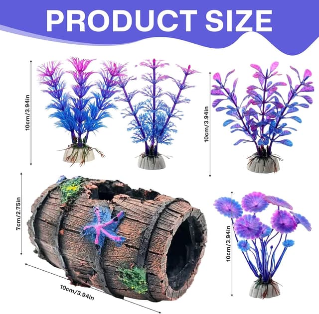 Detalle 2 de LZYDKH broken barrel cave ornament with 4 aquatic plants for aquariums