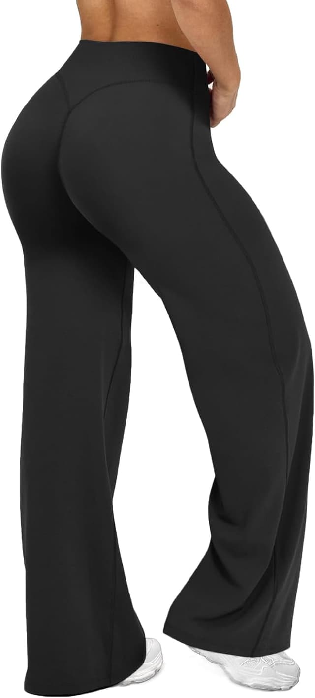 Detalle de JGS1996 Wide Leg Yoga Pants — High-Waist Straight-Leg Sweatpants with Stretch & No-Front-Seam Design