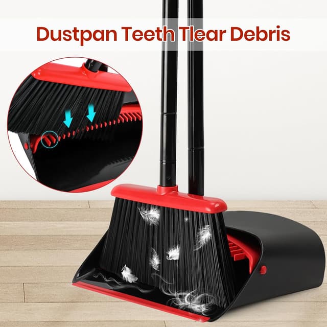 Detalle de TreeLen Dust Pan and Broom Combo with 52" Handle and Upright Stand (Black/Red)