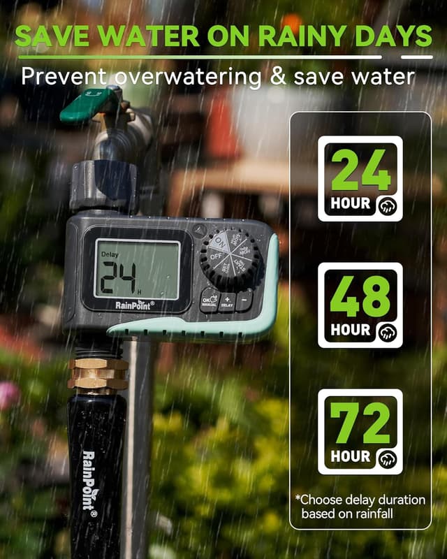 Detalle 2 de RAINPOINT Programmable Sprinkler Timer (1 Outlet) for Garden Hose with Rain Delay