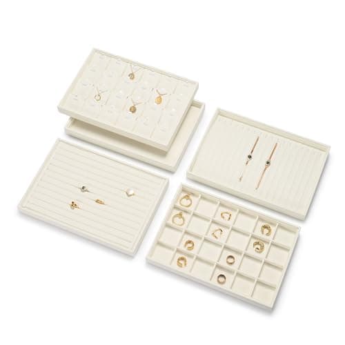 Detalle de Oirlv bandeja organizadora de joyería de microfibra beige con 12 cuadrículas (35 x 24 cm)