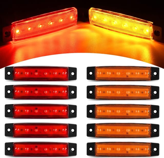 Detalle de Nilight 10-Pack Amber/Red 3.8 Inch 6-LED Side Marker/Indicator Lights for 12V Trucks, Trailers & RV