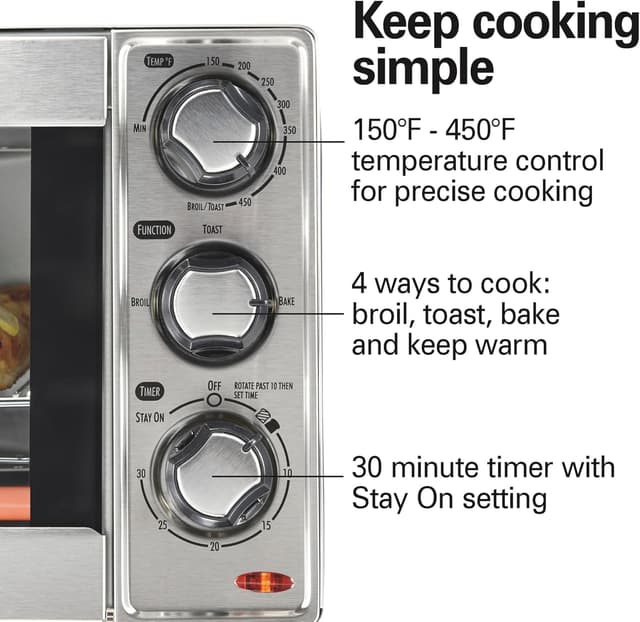 Detalle de Hamilton Beach 31401 Countertop Toaster Oven & Pizza Maker (Stainless Steel) — 4-Slice Capacity
