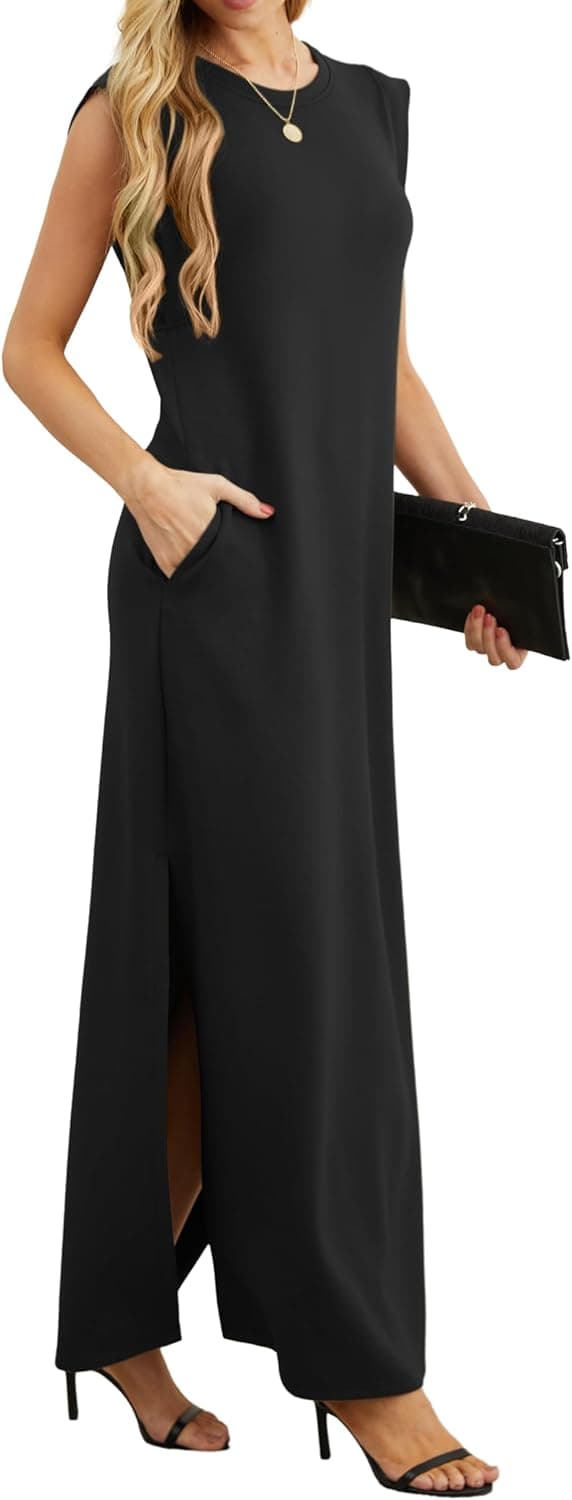 Detalle 2 de GRECERELLE Women’s Summer Maxi Dress – Sleeveless Casual Shirt Dress with Pockets & Split