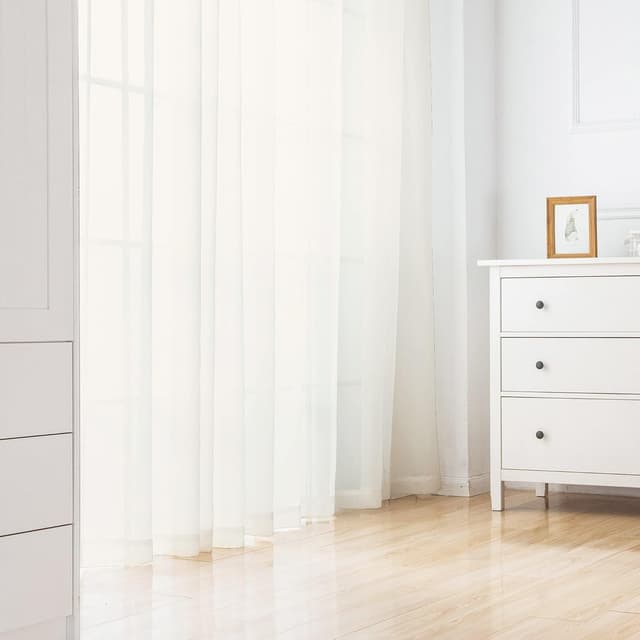 Detalle 2 de Chyhomenyc Ivory Sheer Curtains (96 Inch Length) — 2 Panels Set, Light-Filtering Voile