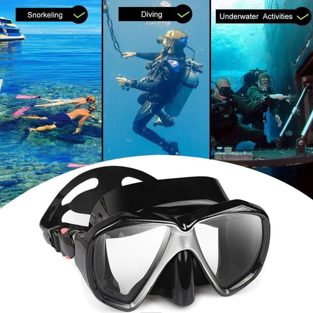 Detalle de Snorkel Diving Mask Panoramic HD Swim Mask (Tempered Glass, Anti-Fog, 180° Wide-Angle) with Nose Cover