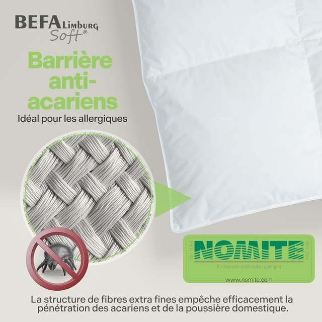 Detalle de BEFA SOFT Couette en duvet toute l’année 240 x 220 cm – 90 % plumes et 10 % duvet