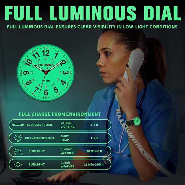 Detalle 2 de PINDOWS Analoge Quarzarmbanduhr mit Silikonband – leuchtendes Zifferblatt, wasserfest bis 50 m