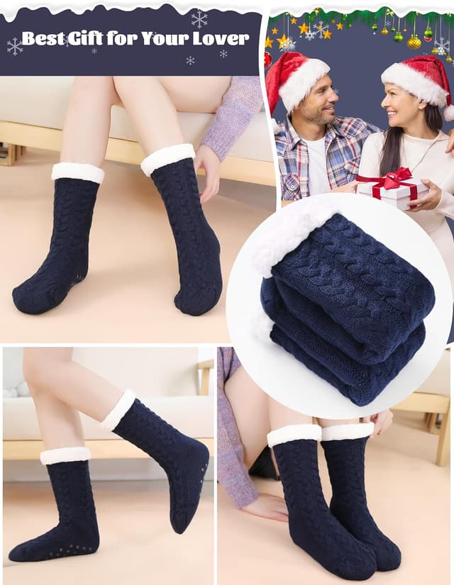 Detalle de FUSACONY chaussettes femme polaire antidérapantes d’intérieur (type chaussons) pour l’hiver