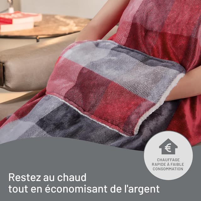 Detalle de Imetec Couverture Chauffante Adapto Velvet Tartan 150x110 cm – plaid chauffant velours et sherpa