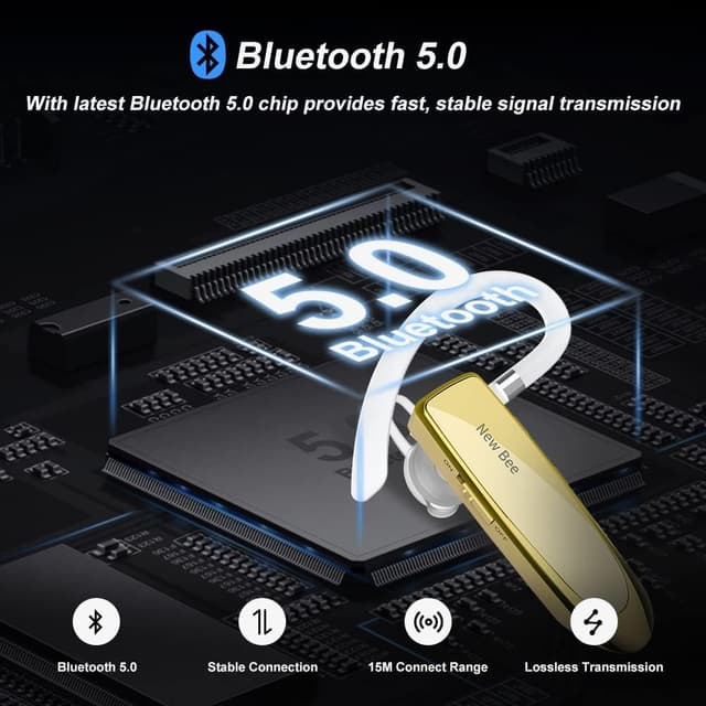 Thumbnail 6 de New Bee Bluetooth Earpiece Handsfree Headset (Clear Voice, CVC 6.0, 24hrs talk) with clip & case
