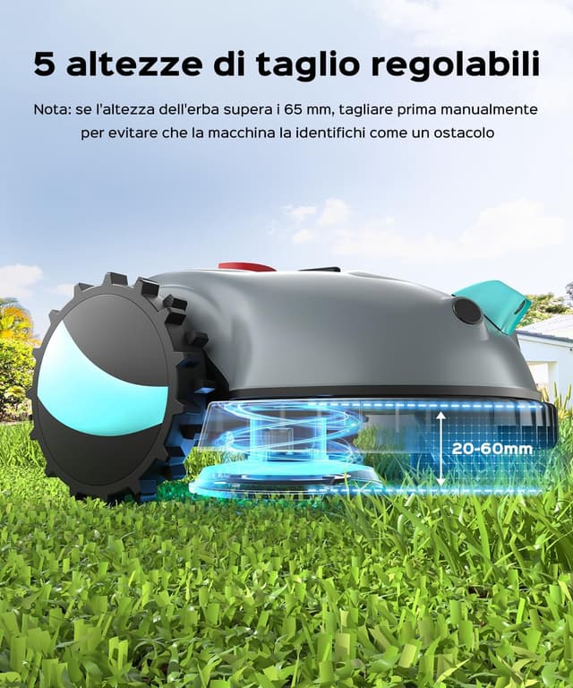 Detalle de (2026 Upgrade) YARDCARE V100 Robot Tagliaerba a batteria con navigazione visiva e 150 ostacoli