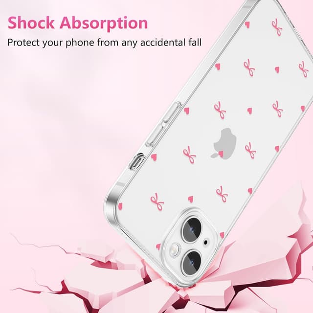 Thumbnail 4 de ZTOFERA durchsichtige Schutzhülle für iPhone 15 Plus (6,7") – TPU mit Herz & Schleife Design in heißem Rosa