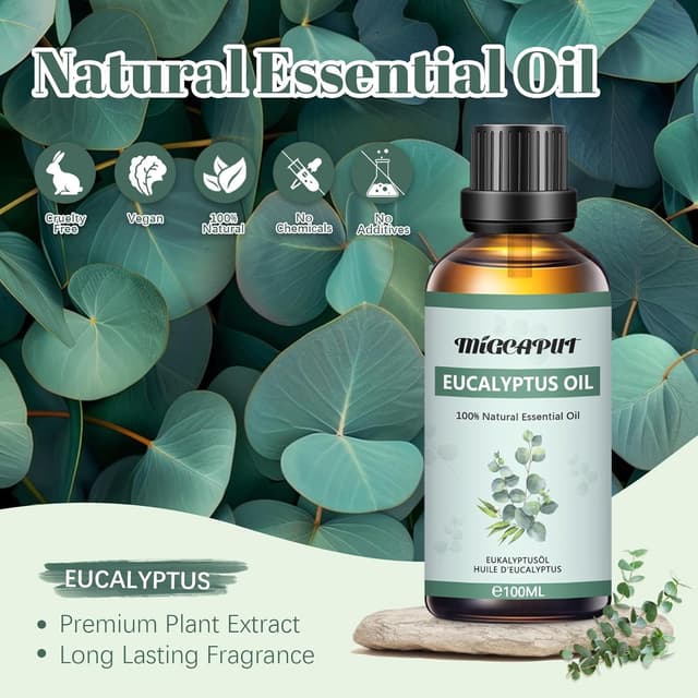 Detalle de Migcaput Ätherisches Öl Eukalyptusöl (100 ml) – Naturrein für Diffuser, Aromatherapie & DIY