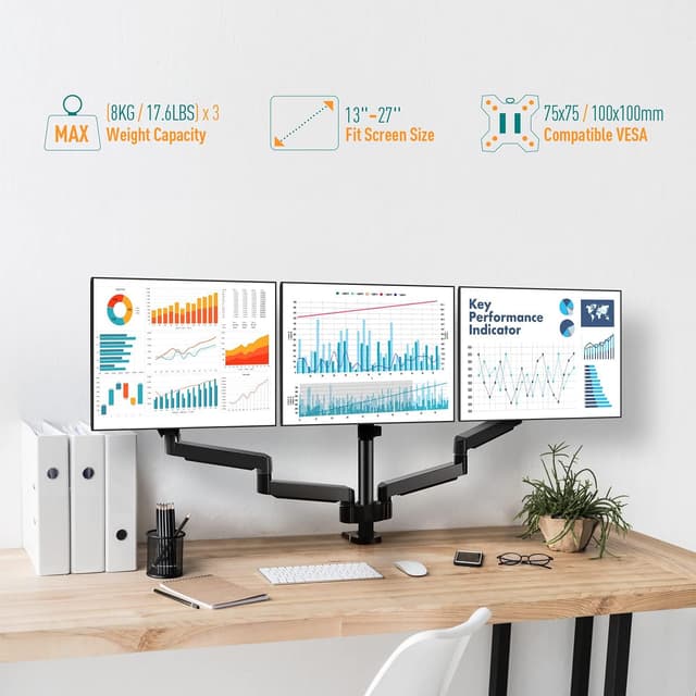 Detalle 2 de ELIVED EV006 support de bureau réglable à gaz (VESA 75/100) pour écrans de 13 à 27 pouces, bras pour 3 moniteurs