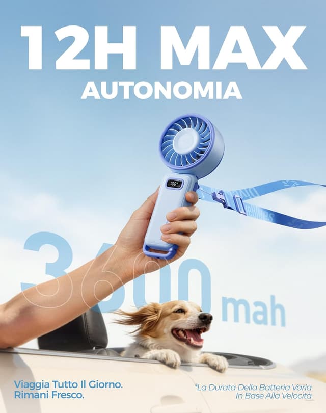 Detalle de Diveblues Ventilatore portatile pieghevole a batteria con 100 velocità fino a 12 ore