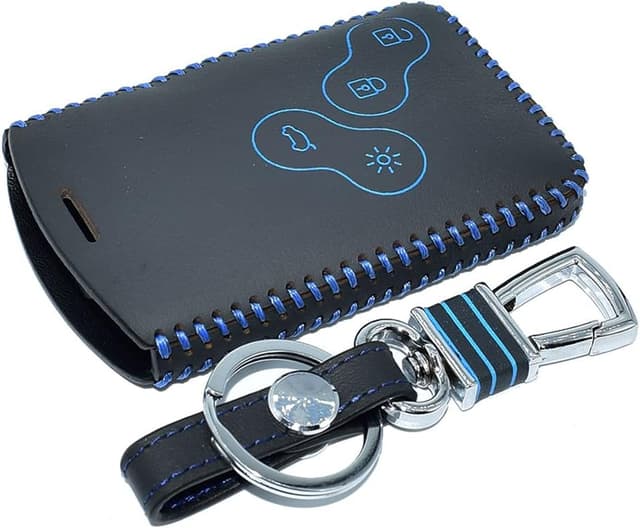 Detalle de Happyit leather car key cover case keychain (blue) for Renault models