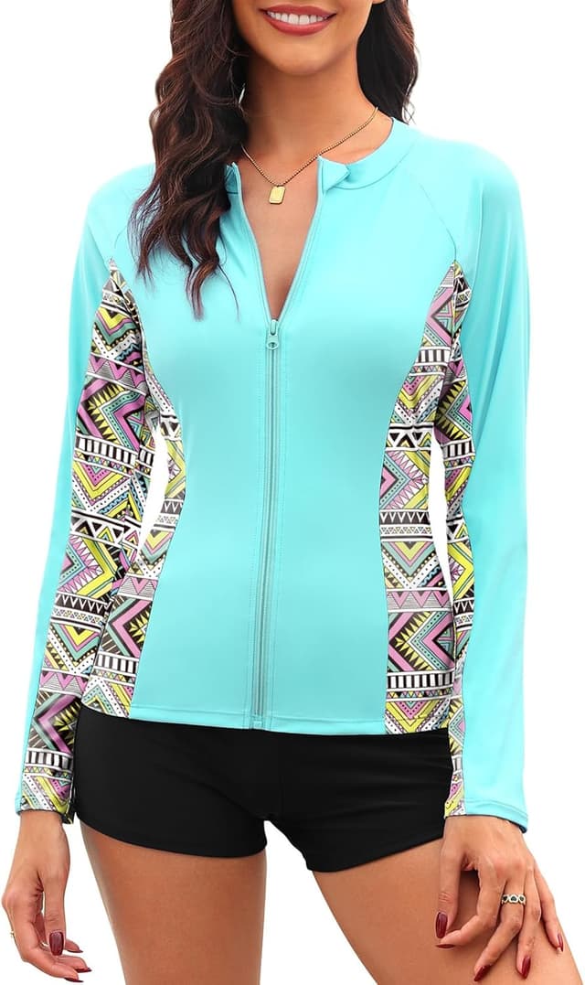 Thumbnail 6 de Haut de maillot de bain femme Tuopuda à manches longues anti-UV UPF 50+ (rashguard) à fermeture éclair