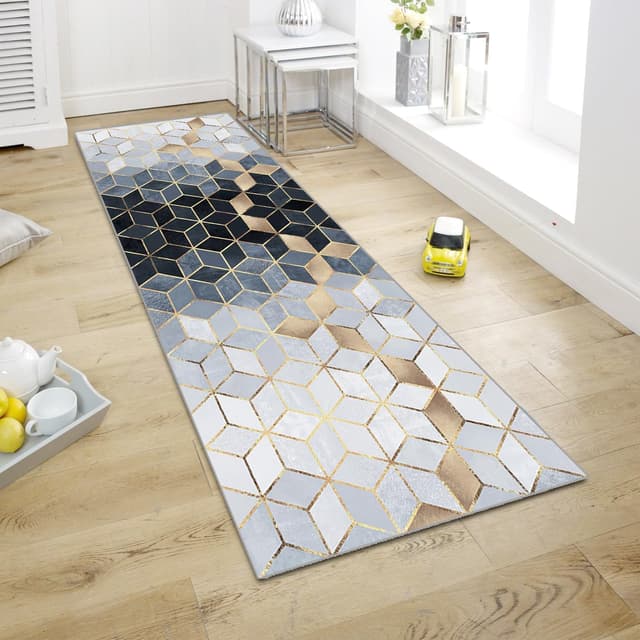 Detalle de WTHYGB Teppichläufer für Flur & Küche (geometrische Raute), rutschfest, waschbar, 80 x 150 cm