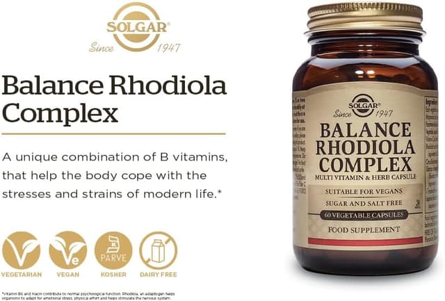 Thumbnail 2 de Solgar Balance Rodiola Complex 🌿, Apoyo Nervioso, 60 Cápsulas