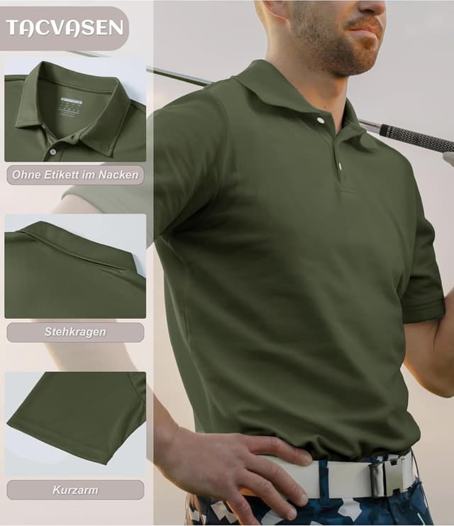 Detalle 2 de TACVASEN Herren-Poloshirt Kurzarm für Sommer: schnell trocknend & atmungsaktiv (Funktions-Poloshirt für Golf und Tennis)