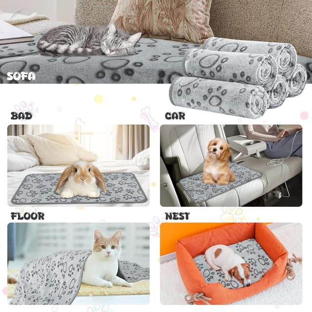 Detalle de Omtofo 5 pezzi coperta lavabile in flanella grigia (76×52 cm) per cani e gatti di piccola e media taglia