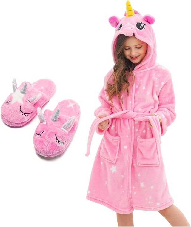 Thumbnail 6 de Piefry girls’ unicorn dressing gown set with hood, belt and slippers