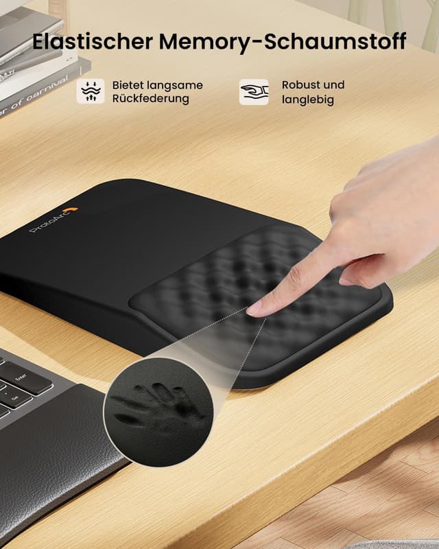 Detalle de ProtoArc MP50 Mauspad mit Handgelenkauflage – PU-Leder, Memory-Schaum & rutschfeste Basis