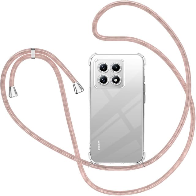 Detalle de XTCASE Coque pour Xiaomi 14T Pro avec cordon tour de cou – étui transparent en silicone TPU (or rose)