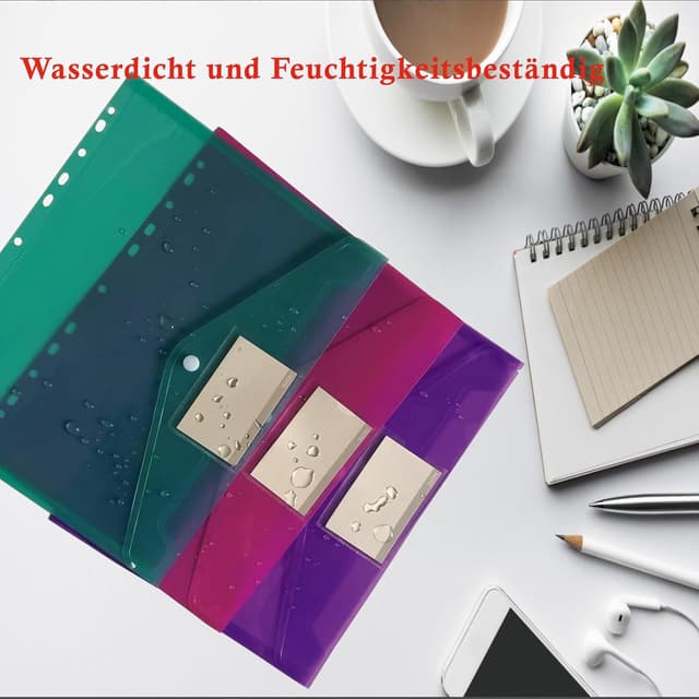 Detalle de ZACHMEST A4 Dokumentenmappe (32 Stück, 8 Farben) mit Druckknopf, wasserabweisenden Organisationsmappen