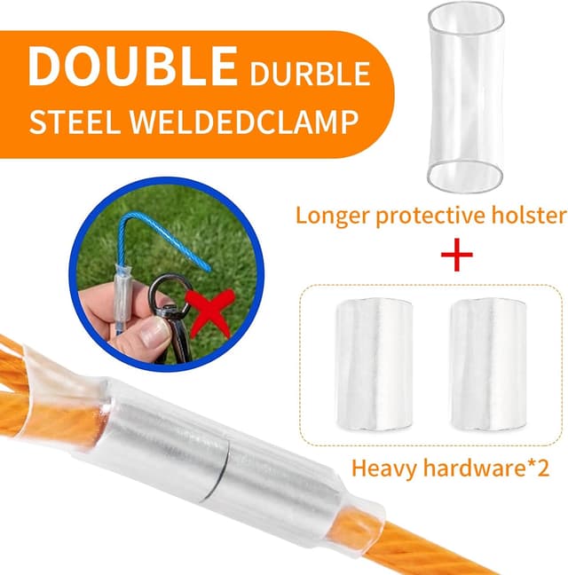 Thumbnail 6 de Tie Out Leinen für Hunde (3/6/9/15 m) – 3 m Hofleine mit 360°-Drehclip für mittlere bis große Hunde (Orange)