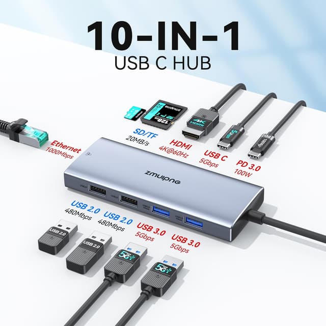 Detalle 2 de 10-in-1 USB C Hub with 100W PD and Ethernet