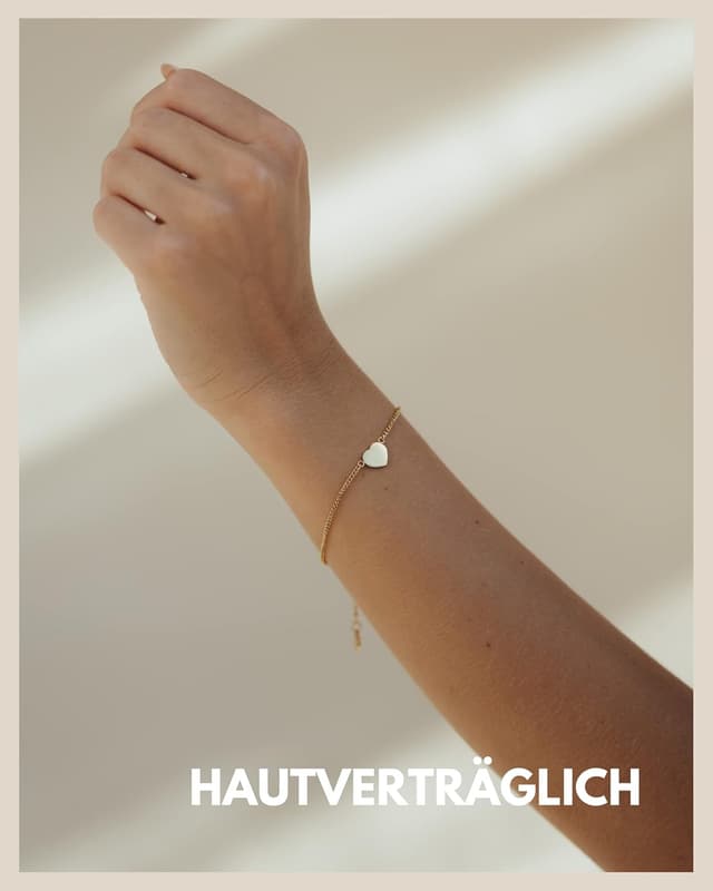 Detalle de GD GOOD.designs Armband mit Herz für Damen – Freundschaftsarmband verstellbar (Gold 18K, Silber oder Roségold)