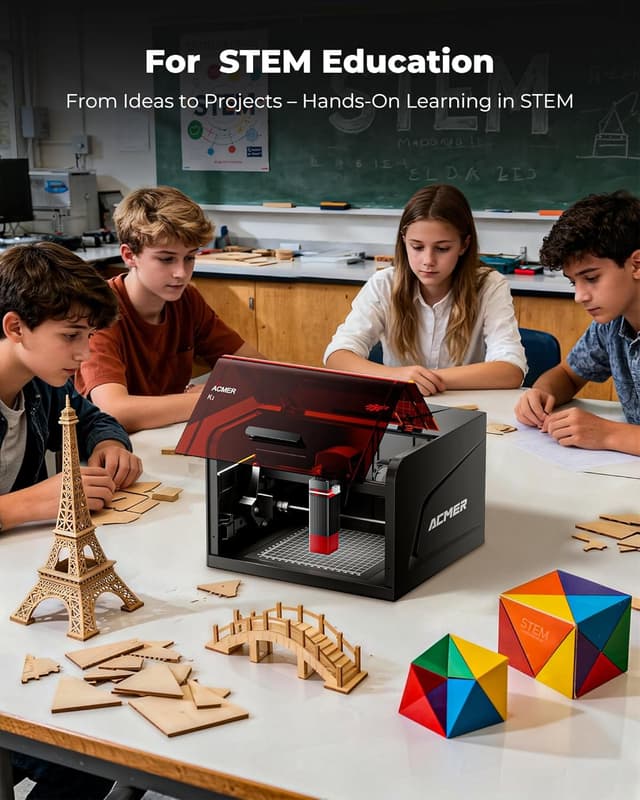 Detalle de ACMER Laser Engraver Machine K1 Desktop 7W (150×150mm) enclosed laser cutter for wood, plywood & acrylic