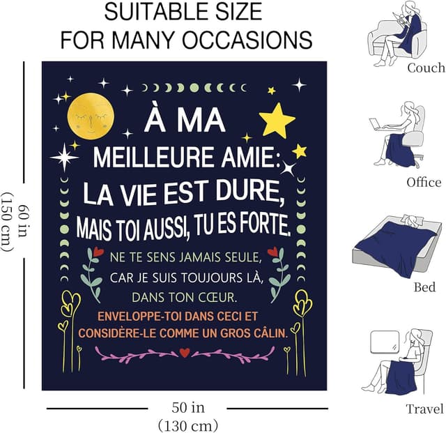 Detalle 2 de Amorea À ma Meilleure Amie La Vie est Dure… plaid couverture en flanelle (150 x 130 cm)