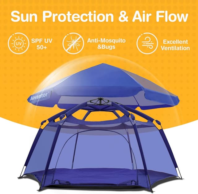 Detalle 2 de Alvantor Baby Playpen Pop Up Play Yard (84x84x44) Large Mesh Kids Play Pen with Canopy, Navy