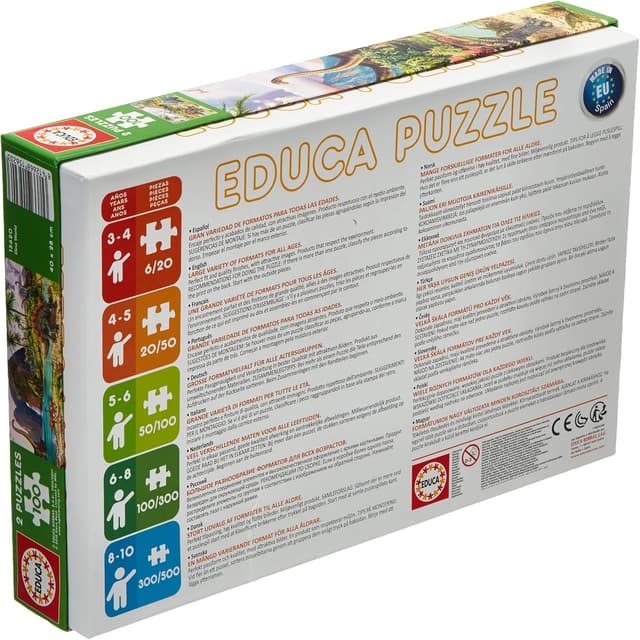 Detalle 2 de Educa Dino World 🦖 Set de 2 Puzzles 100 Piezas, 6+