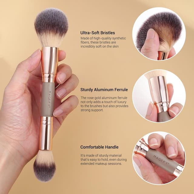 Detalle de MAGEFY Make Up Pinsel Set – 12 Schminkpinsel inkl. Etui (Champagner)