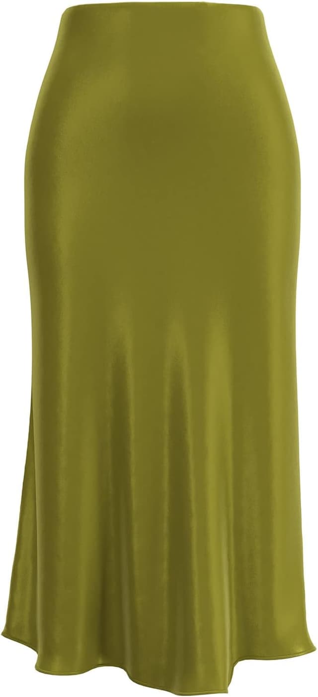 Detalle de Soowalaoo Womens Leopard Print Midi Skirt (Silk Satin Look) High-Waist Elastic