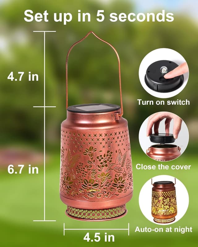 Detalle de Mothers Day & Birthday Gifts solar hummingbird lantern for outdoor gardens (17 x 11.5 cm) — IP65 hanging metal light
