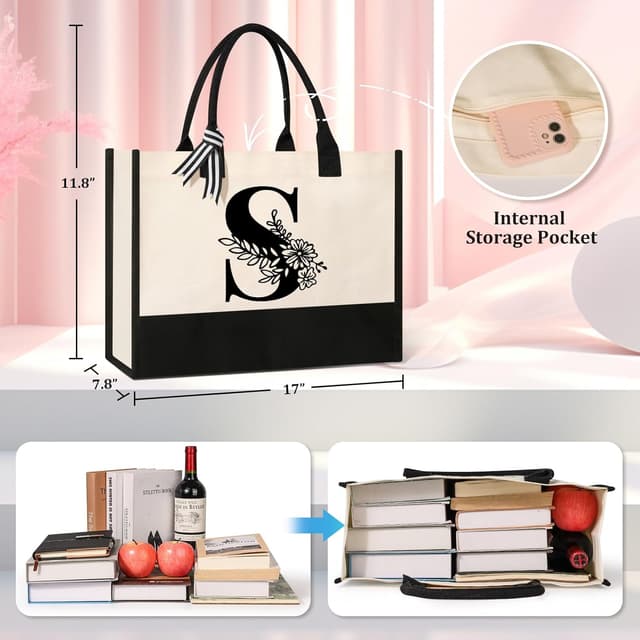 Thumbnail 3 de Tecanne Initial Canvas Tote Bag
